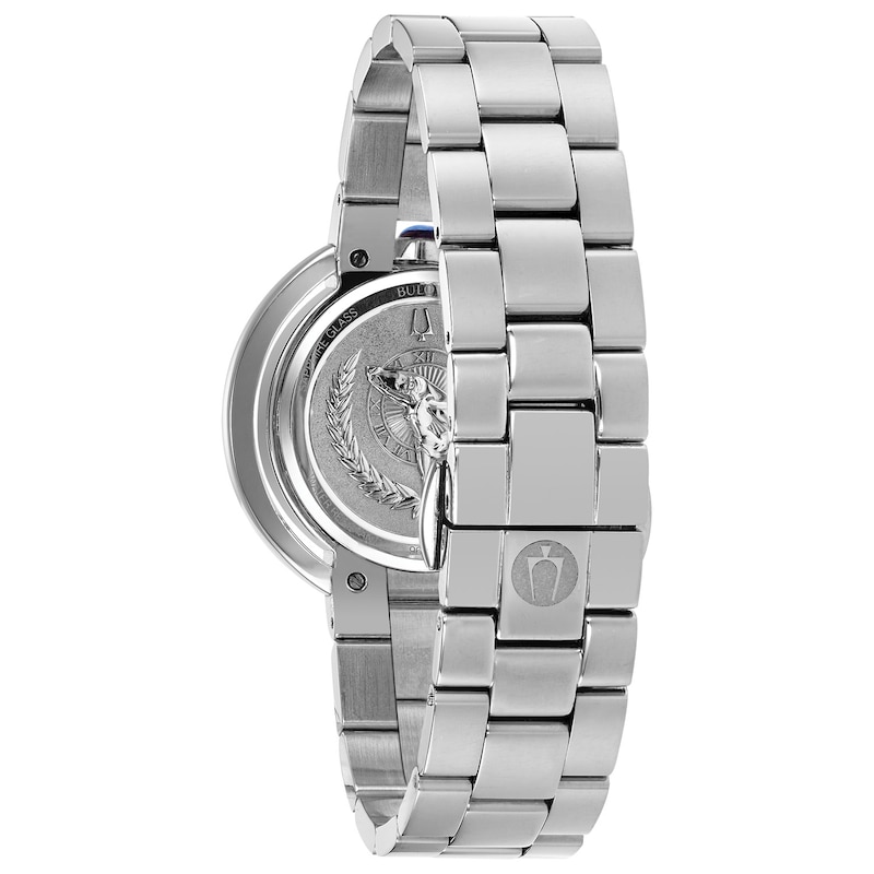 Main Image 3 of Ladies’ Bulova Rubaiyat 1/8 CT. T.W. Diamond Watch with Blue Dial (Model: 96R225)