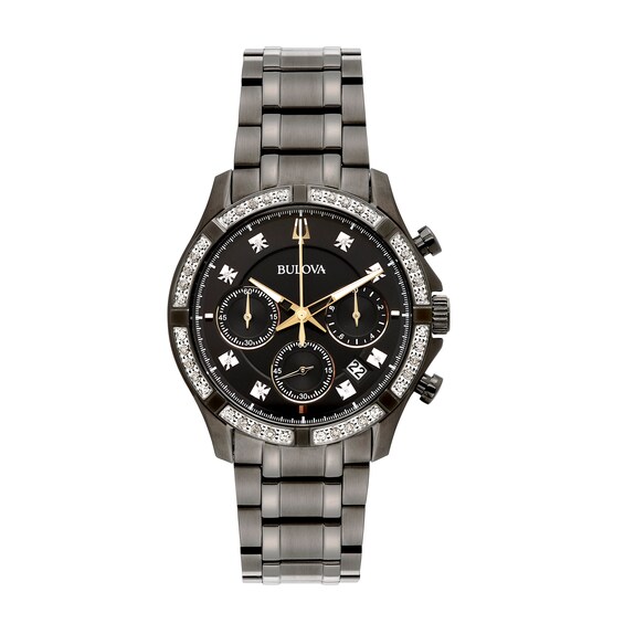 Men's Bulova Diamond Accent Grey IP Chronograph Watch with Black Dial (Model: 98E114) Men's Bulova Diamond Accent Grey IP Chronograph Watch with Black Dial (Model: 98E114)