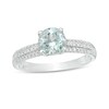 Thumbnail Image 1 of 6.0mm Aquamarine and 1/6 CT. T.W. Diamond Triple Row Ring in 10K White Gold