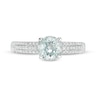 Thumbnail Image 3 of 6.0mm Aquamarine and 1/6 CT. T.W. Diamond Triple Row Ring in 10K White Gold