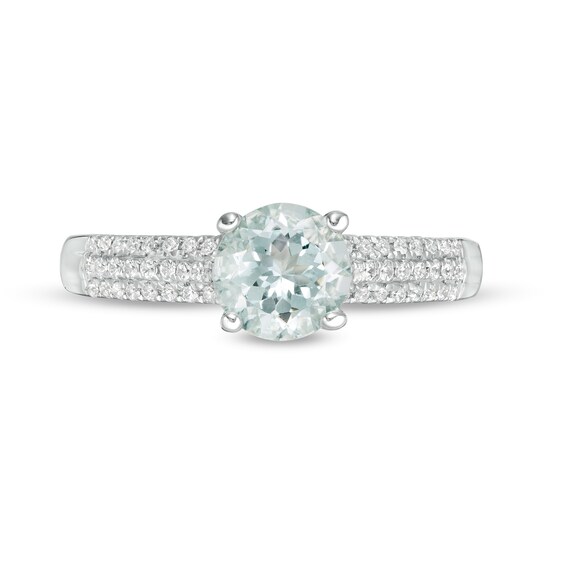 6.0mm Aquamarine and 1/6 CT. T.w. Diamond Triple Row Ring in 10K White Gold