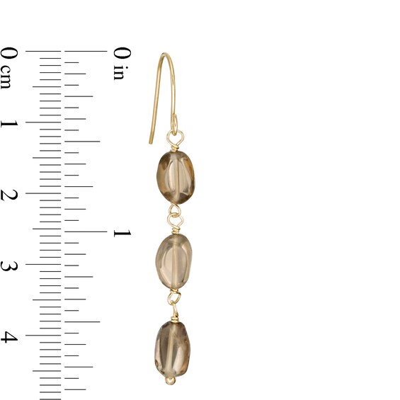 Oval Smoky Quartz Bead Triple Drop Earrings in 10K Gold