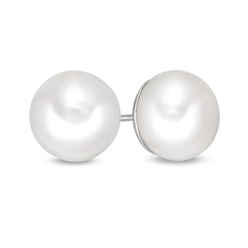 Main Image 1 of 11.0-12.0mm Button Freshwater Cultured Pearl Stud Earrings in Sterling Silver