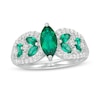 Thumbnail Image 1 of Marquise Lab-Created Emerald and White Sapphire Leaf-Sides Loop Shank in Sterling Silver