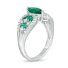 Marquise Lab-Created Emerald and White Sapphire Leaf-Sides Loop Shank in Sterling Silver