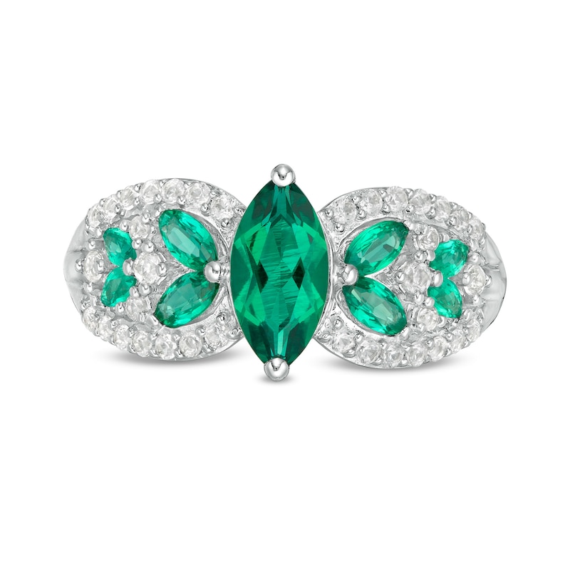 Main Image 4 of Marquise Lab-Created Emerald and White Sapphire Leaf-Sides Loop Shank in Sterling Silver