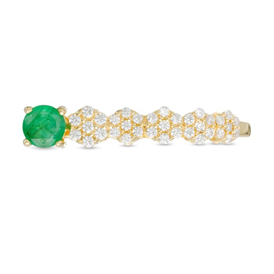 4.5mm Emerald and White Sapphire Floral Cluster Bar Ring in 10K Gold