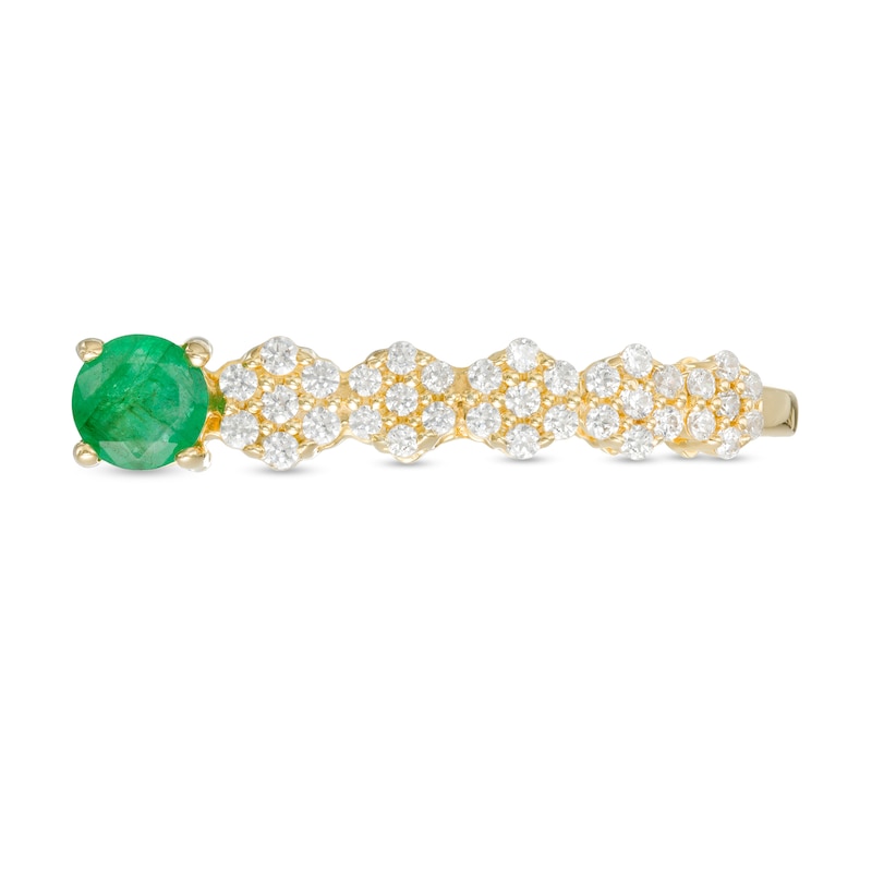 Main Image 4 of 4.5mm Emerald and White Sapphire Floral Cluster Bar Ring in 10K Gold