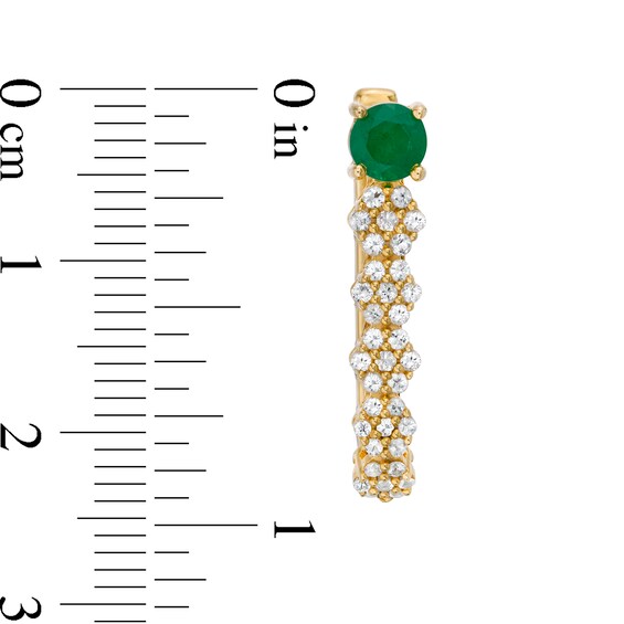 4.5mm Emerald and White Sapphire Floral Cluster Linear Drop Earrings in 10K Gold