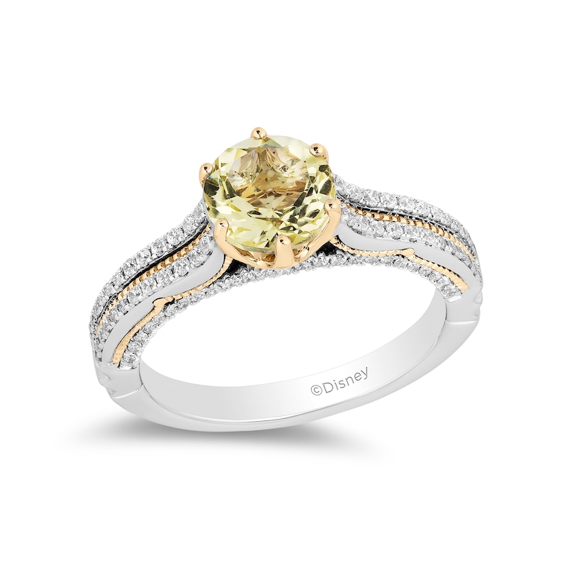 Main Image 1 of Enchanted Disney Belle Lemon Quartz and 1/3 CT. T.W. Diamond Engagement Ring in 14K Two-Tone Gold
