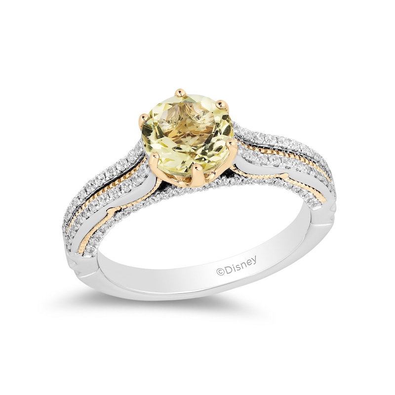 Enchanted Disney Belle Lemon Quartz and 1/3 CT. T.W. Diamond Engagement Ring in 14K Two-Tone Gold