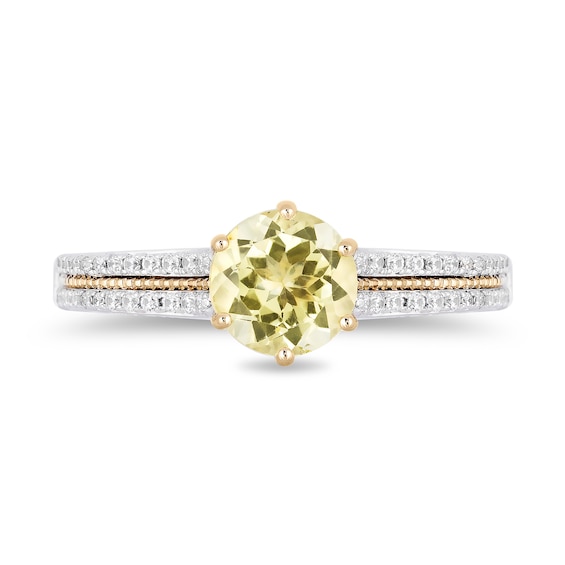 Enchanted Disney Belle Lemon Quartz and 1/3 CT. T.w. Diamond Engagement Ring in 14K Two-Tone Gold