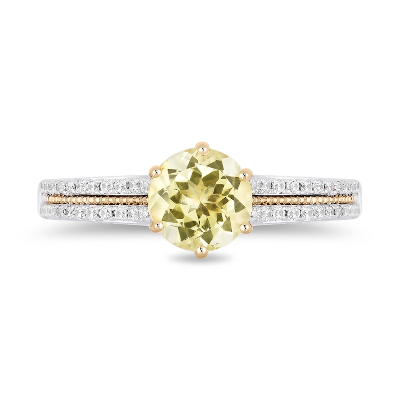 Enchanted Disney Belle Lemon Quartz and 1/3 CT. T.W. Diamond Engagement Ring in 14K Two-Tone Gold