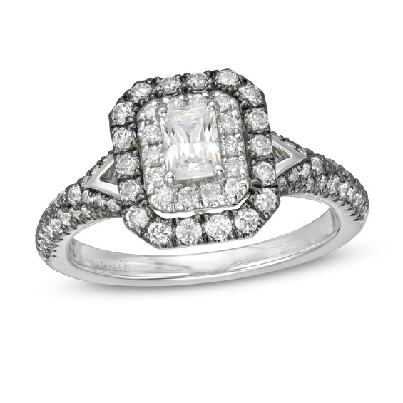 Vera Wang Love Collection 1 CT. T.w. Emerald-Cut Diamond Frame Engagement Ring in 14K White Gold with Black Rhodium