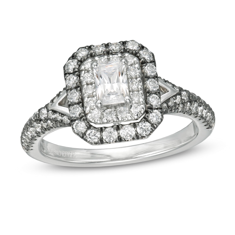 Main Image 1 of Vera Wang Love Collection 1 CT. T.W. Emerald-Cut Diamond Frame Engagement Ring in 14K White Gold with Black Rhodium