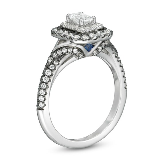 Vera Wang Love Collection 1 CT. T.w. Emerald-Cut Diamond Frame Engagement Ring in 14K White Gold with Black Rhodium