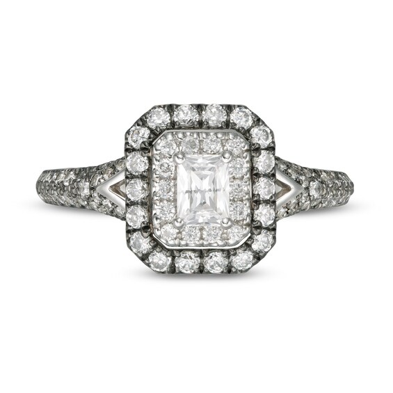 Vera Wang Love Collection 1 CT. T.w. Emerald-Cut Diamond Frame Engagement Ring in 14K White Gold with Black Rhodium