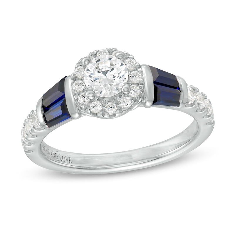 Main Image 1 of Vera Wang Love Collection 3/4 CT. T.W. Diamond Frame and Blue Sapphire Engagement Ring in 14K White Gold