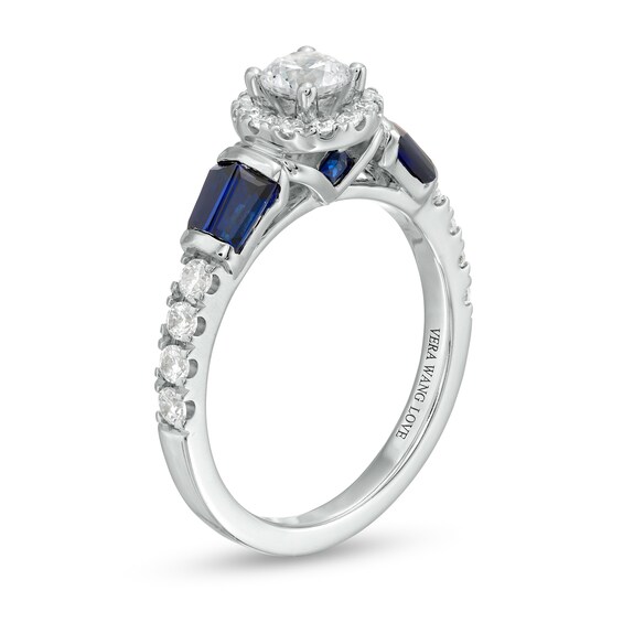 Vera Wang Love Collection 3/4 CT. T.w. Diamond Frame and Blue Sapphire Engagement Ring in 14K White Gold