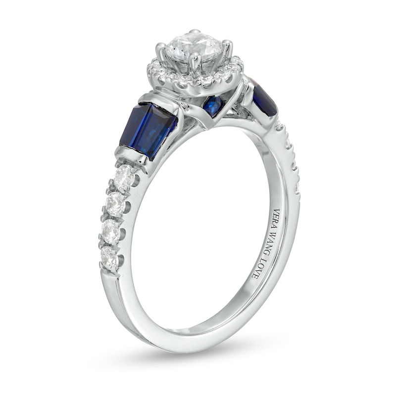 Vera Wang Love Collection 3/4 CT. T.W. Diamond Frame and Blue Sapphire Engagement Ring in 14K White Gold