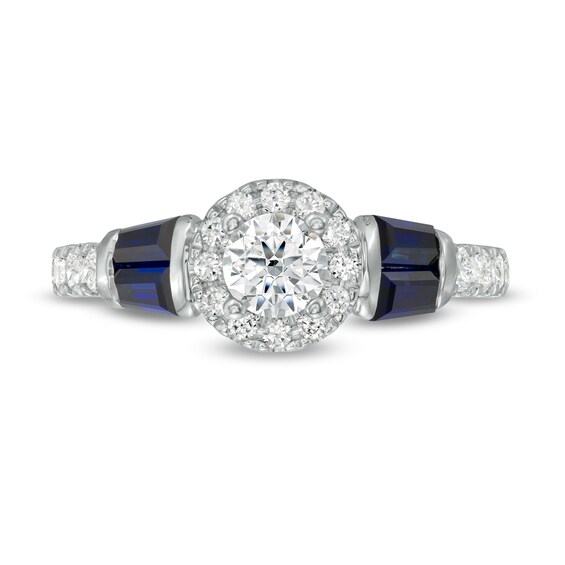 Vera Wang Love Collection 3/4 CT. T.w. Diamond Frame and Blue Sapphire Engagement Ring in 14K White Gold