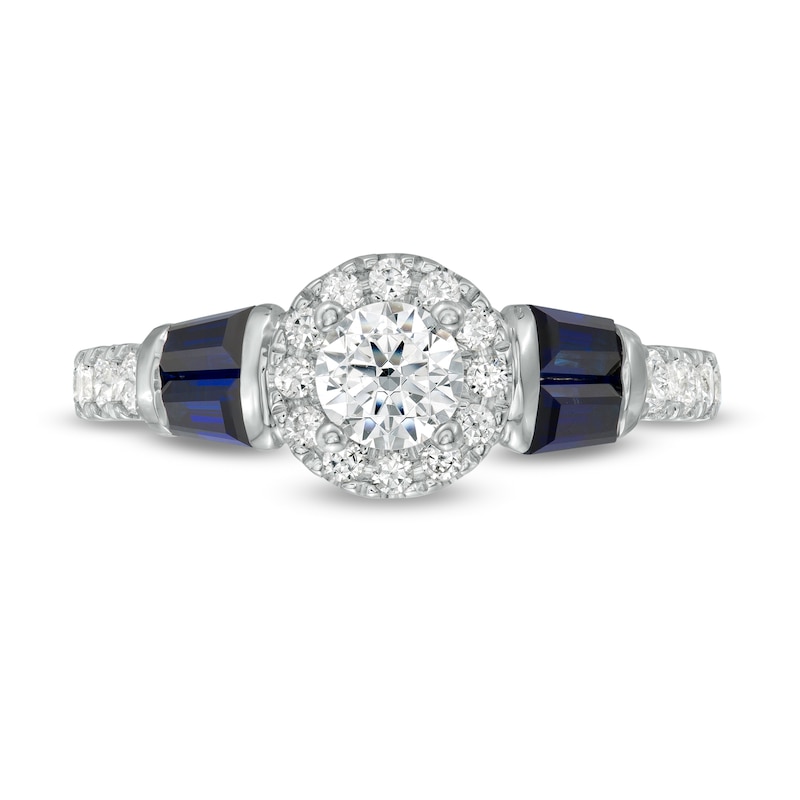 Vera Wang Love Collection 3/4 CT. T.W. Diamond Frame and Blue Sapphire Engagement Ring in 14K White Gold