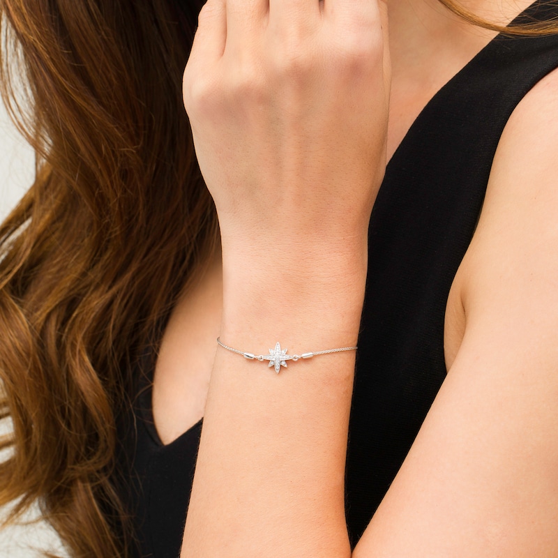 Main Image 2 of 1/10 CT. T.W. Diamond North Star Bolo Bracelet in Sterling Silver - 9.5"
