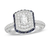Thumbnail Image 1 of Vera Wang Love Collection 1 CT. T.W. Oval Diamond and Blue Sapphire Triple Frame Engagement Ring in 14K White Gold