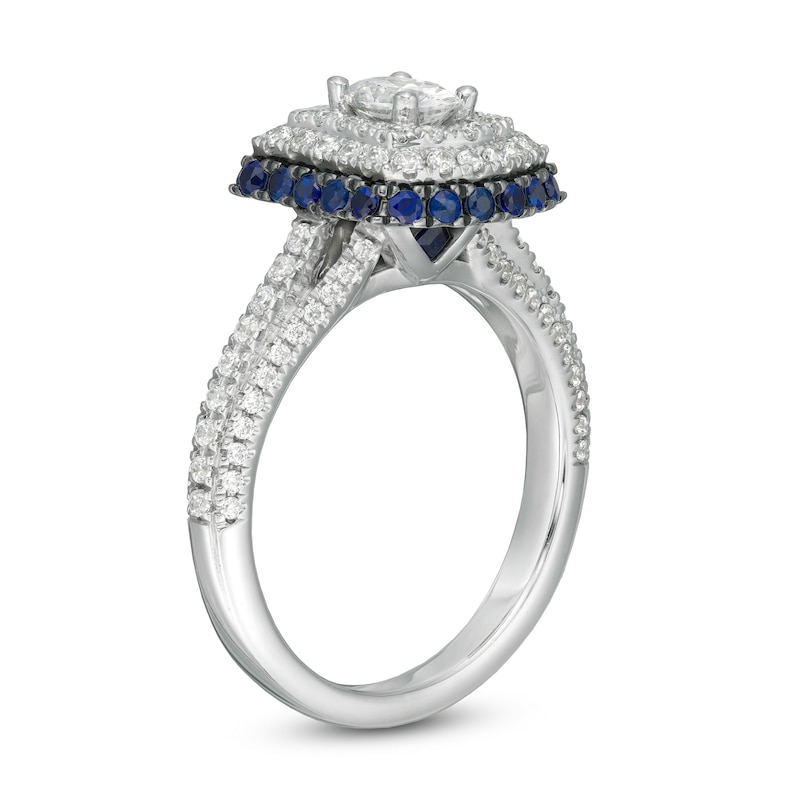 Main Image 3 of Vera Wang Love Collection 1 CT. T.W. Oval Diamond and Blue Sapphire Triple Frame Engagement Ring in 14K White Gold