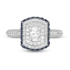 Thumbnail Image 4 of Vera Wang Love Collection 1 CT. T.W. Oval Diamond and Blue Sapphire Triple Frame Engagement Ring in 14K White Gold