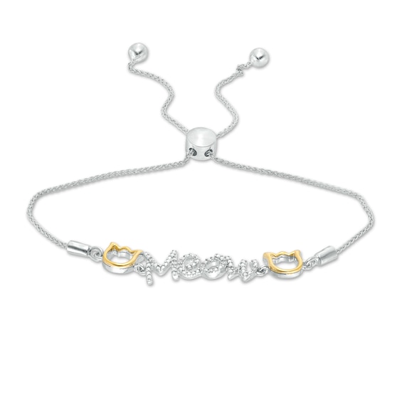 1/20 CT. T.W. Diamond Cat Silhouette "Meow" Bolo Bracelet in Sterling Silver and 10K Gold - 9.5" 1/20 CT. T.W. Diamond Cat Silhouette "Meow" Bolo Bracelet in Sterling Silver and 10K Gold - 9.5"