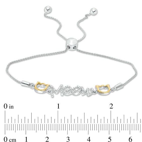 1/20 CT. T.W. Diamond Cat Silhouette "Meow" Bolo Bracelet in Sterling Silver and 10K Gold - 9.5" 1/20 CT. T.W. Diamond Cat Silhouette "Meow" Bolo Bracelet in Sterling Silver and 10K Gold - 9.5"