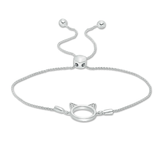 Diamond Accent Cat Ears Bolo Bracelet in Sterling Silver - 9.5" Diamond Accent Cat Ears Bolo Bracelet in Sterling Silver - 9.5"