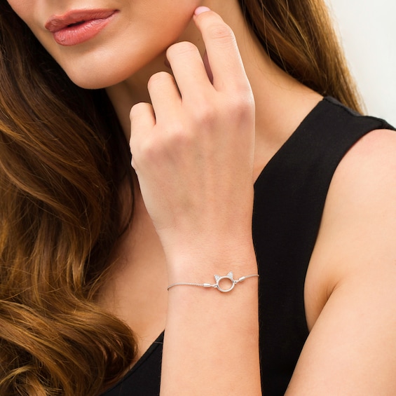 Diamond Accent Cat Ears Bolo Bracelet in Sterling Silver - 9.5" Diamond Accent Cat Ears Bolo Bracelet in Sterling Silver - 9.5"