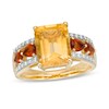 Thumbnail Image 1 of Emerald-Cut Citrine, Madeira Citrine and White Topaz Open Shank Ring in Sterling Silver with 14K Gold Plate