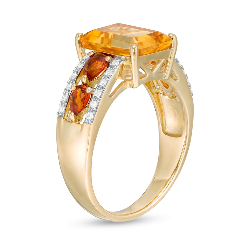 Main Image 3 of Emerald-Cut Citrine, Madeira Citrine and White Topaz Open Shank Ring in Sterling Silver with 14K Gold Plate