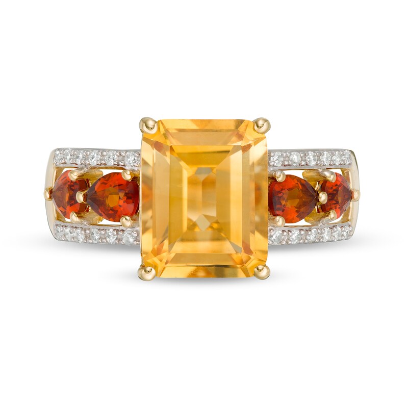 Main Image 4 of Emerald-Cut Citrine, Madeira Citrine and White Topaz Open Shank Ring in Sterling Silver with 14K Gold Plate