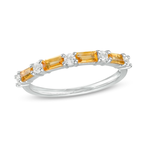 Baguette Citrine and Lab-Created White Sapphire Alternating Four Stone Ring in Sterling Silver