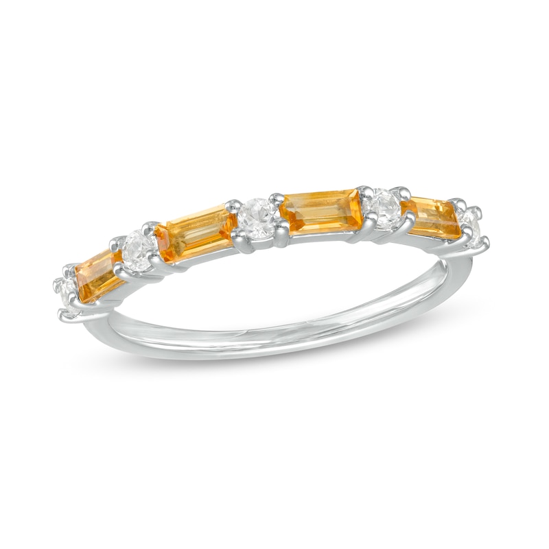 Main Image 1 of Baguette Citrine and Lab-Created White Sapphire Alternating Four Stone Ring in Sterling Silver