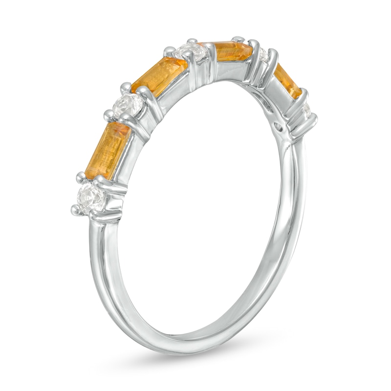 Main Image 3 of Baguette Citrine and Lab-Created White Sapphire Alternating Four Stone Ring in Sterling Silver