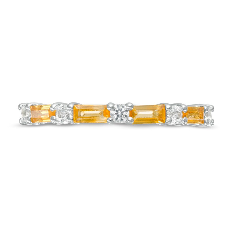 Main Image 4 of Baguette Citrine and Lab-Created White Sapphire Alternating Four Stone Ring in Sterling Silver