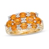 Thumbnail Image 1 of Sideways Oval Madeira Citrine and White Topaz Triple Row Ring in Sterling Silver with 14K Gold Plate