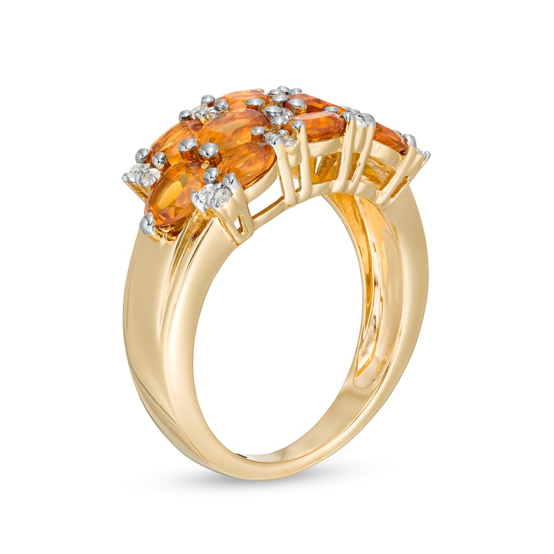 Main Image 3 of Sideways Oval Madeira Citrine and White Topaz Triple Row Ring in Sterling Silver with 14K Gold Plate