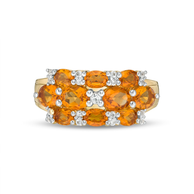 Main Image 4 of Sideways Oval Madeira Citrine and White Topaz Triple Row Ring in Sterling Silver with 14K Gold Plate