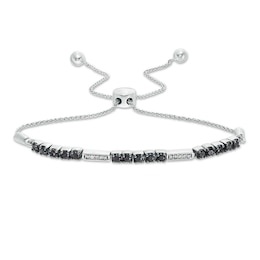 3/4 CT. T.W. Enhanced Black and White Diamond Stripes Bolo Bracelet in Sterling Silver - 9.5"