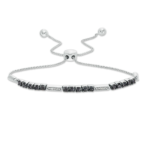 3/4 CT. T.w. Enhanced Black and White Diamond Stripes Bolo Bracelet in Sterling Silver - 9.5"