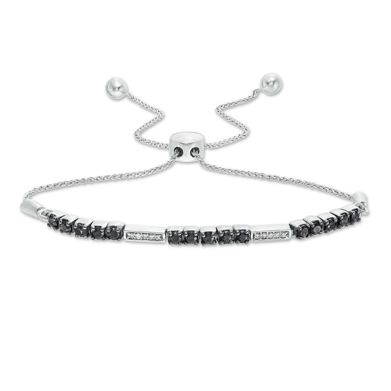 Main Image 1 of 3/4 CT. T.W. Enhanced Black and White Diamond Stripes Bolo Bracelet in Sterling Silver - 9.5"