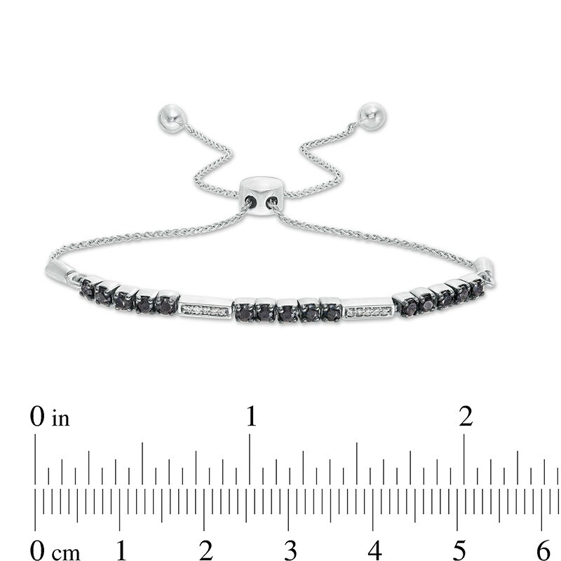 Main Image 3 of 3/4 CT. T.W. Enhanced Black and White Diamond Stripes Bolo Bracelet in Sterling Silver - 9.5"