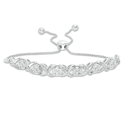 1/10 CT. T.W. Diamond Cascading Infinity with Flowers Bolo Bracelet in Sterling Silver - 9.5"