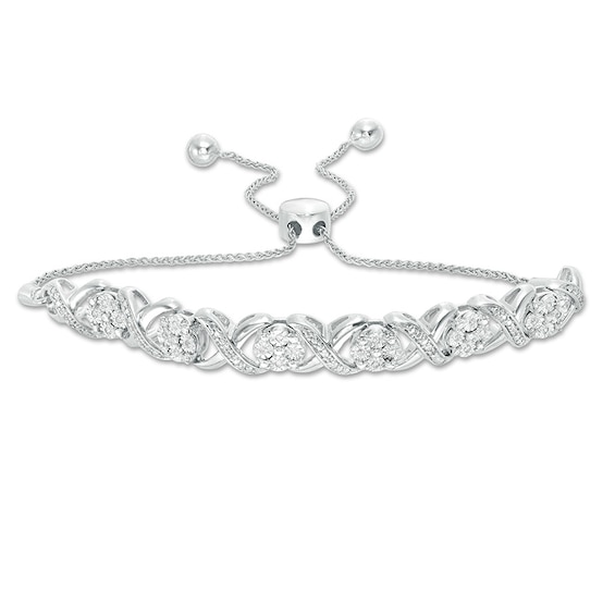 1/10 CT. T.w. Diamond Cascading Infinity with Flowers Bolo Bracelet in Sterling Silver - 9.5"